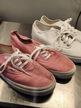 Pink Striped And White Striped Vans 10